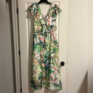 Taylor Fuchsia and Green Floral Maxi Dress